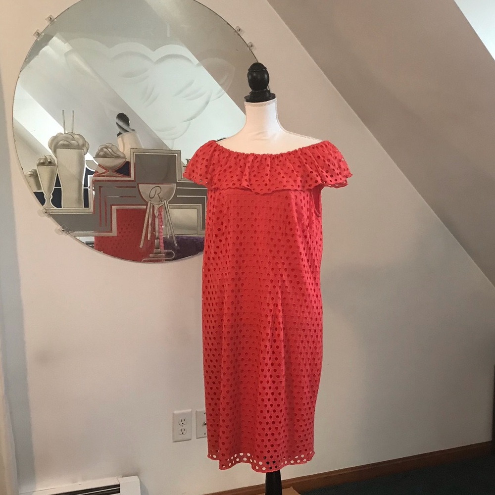 NWOT Dress Barn Coral Ruffle Collar Summer Dress size 14